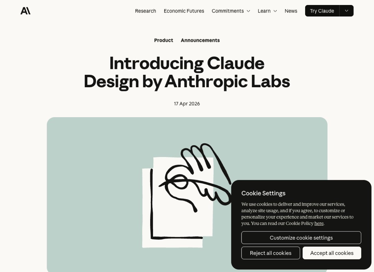 Anthropic announcement page for Claude Design dated 17 April 2026